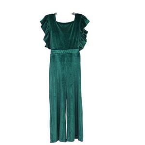 Orchid Lane Girl’s Emerald Green Velvet Wide-Leg One-Piece Jumpsuit Size 4